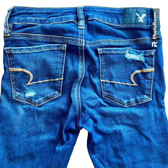 AMERICAN Eagle Dark Wash Jegging Crop Mid Rise Skinny distressed Jeans  Size 0 - Picture 6 of 12